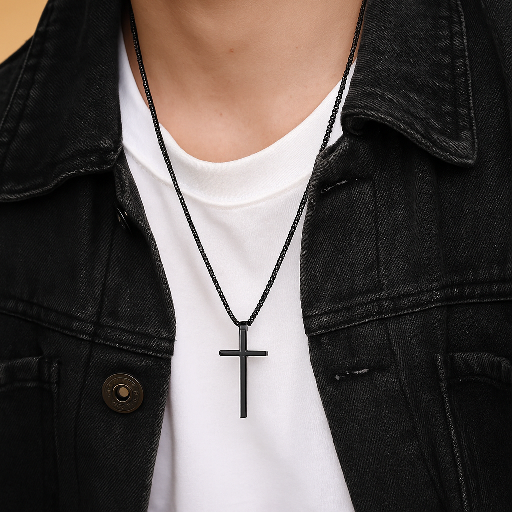 Kreuzkette aus Edelstahl – Silber oder Schwarz | Unisex