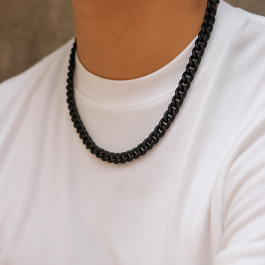 KunJoe Cuban Chain Halskette für Herren – Gold / Schwarz – Aluminium Schmuck für Party & Alltag