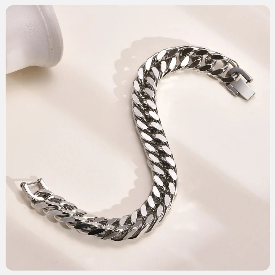 Vnox Cuban Chain Armband aus Edelstahl – 10/12/15 mm – Silber – Stylischer Hip-Hop Look für Herren & Jungen