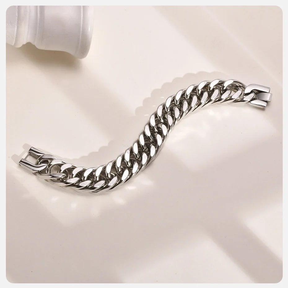 Vnox Cuban Chain Armband aus Edelstahl – 10/12/15 mm – Silber – Stylischer Hip-Hop Look für Herren & Jungen