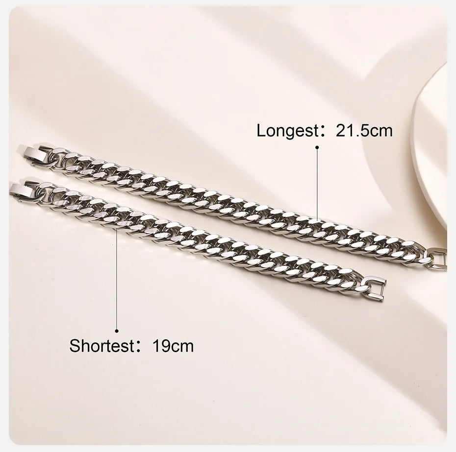 Vnox Cuban Chain Armband aus Edelstahl – 10/12/15 mm – Silber – Stylischer Hip-Hop Look für Herren & Jungen