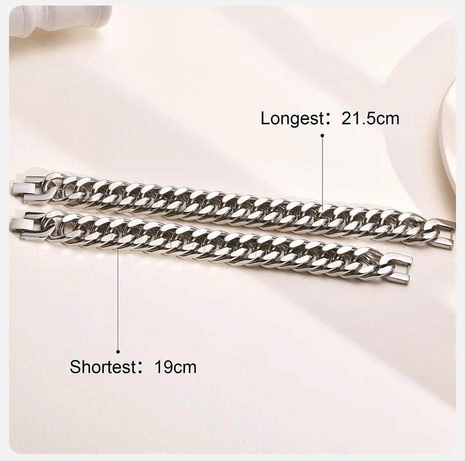 Vnox Cuban Chain Armband aus Edelstahl – 10/12/15 mm – Silber – Stylischer Hip-Hop Look für Herren & Jungen